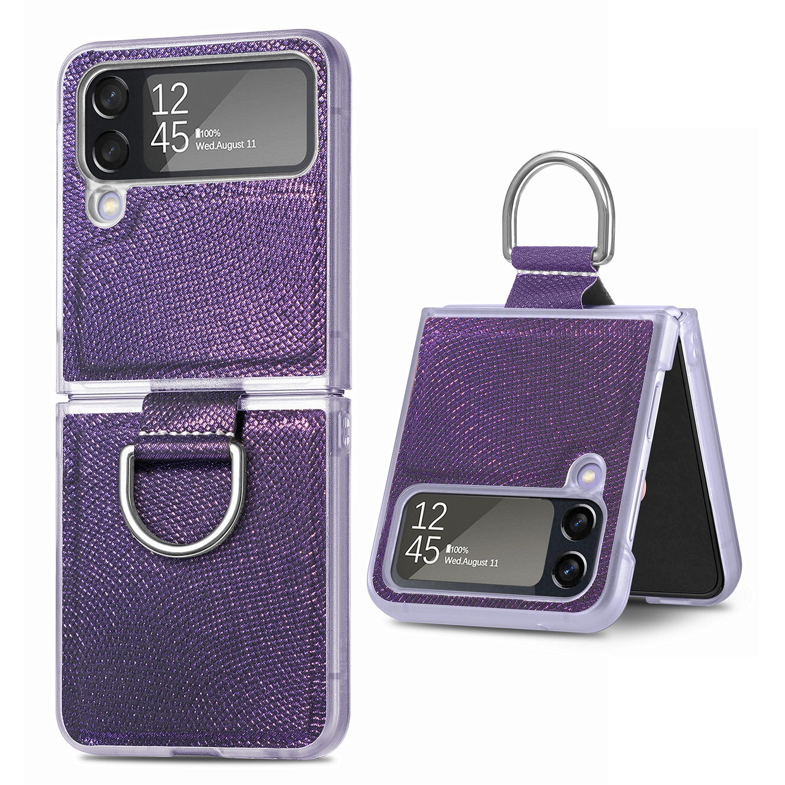 For Samsung Galaxy Z Flip4 5G Finger Ring Phone Case PU Leather Coated Hard PC Cover For Samsung Galaxy Z Flip4 5G Finger Ring Phone Case PU Leather Coated Hard PC Cover